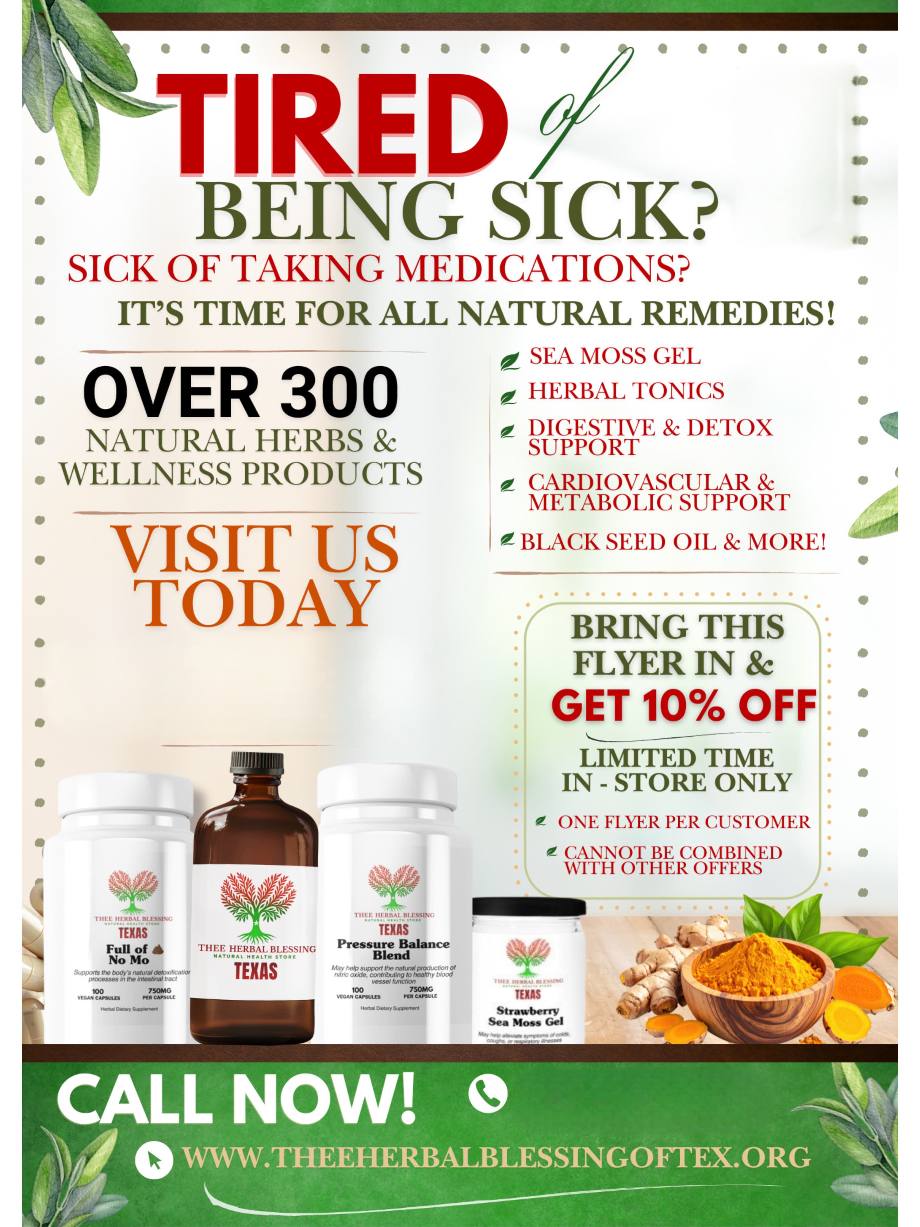 A display of Thee Herbal Blessing natural wellness products